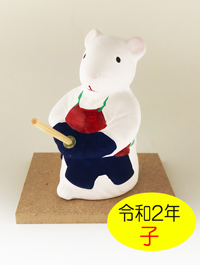 E001-002 干支・子（ねずみ）剣道人形（白）【博多人形】